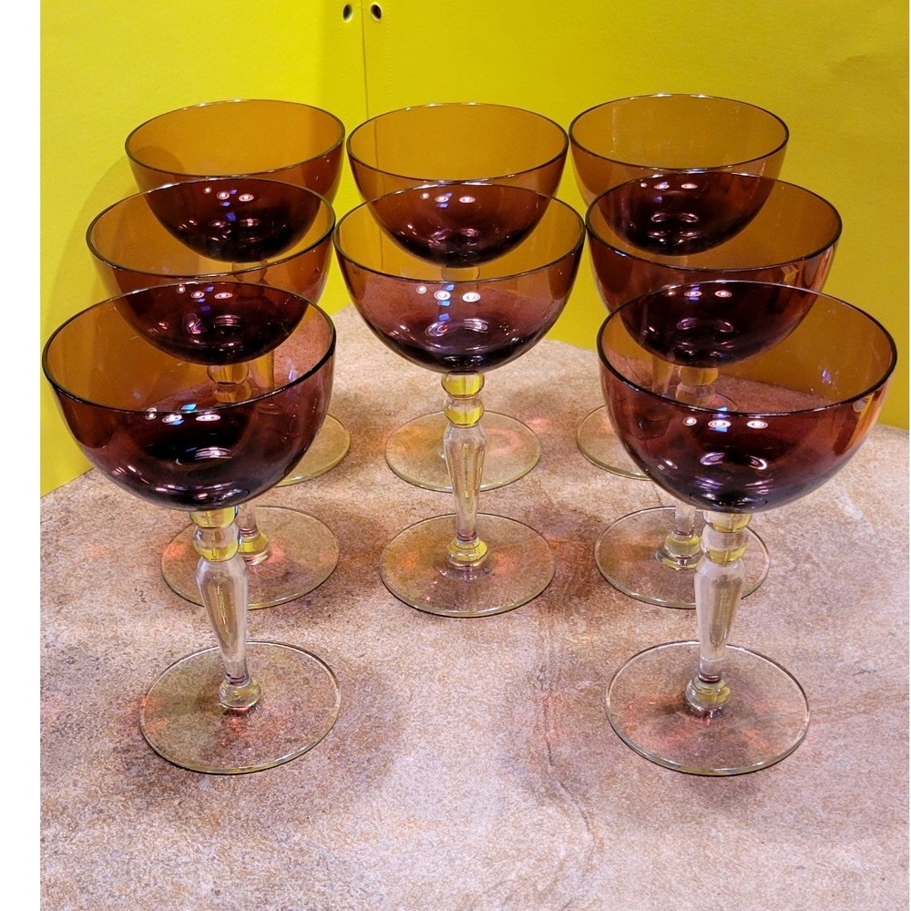 Set 4 Vintage Amethyst Purple Champagne Coupe Sherbet Glasses Clear Ball Stem